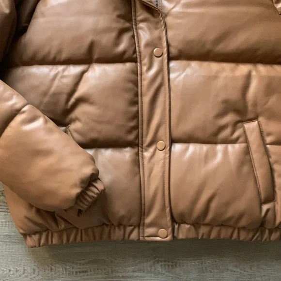 NWT Ci Sono brown vegan leather puffer jacket size small - Picture 4 of 4